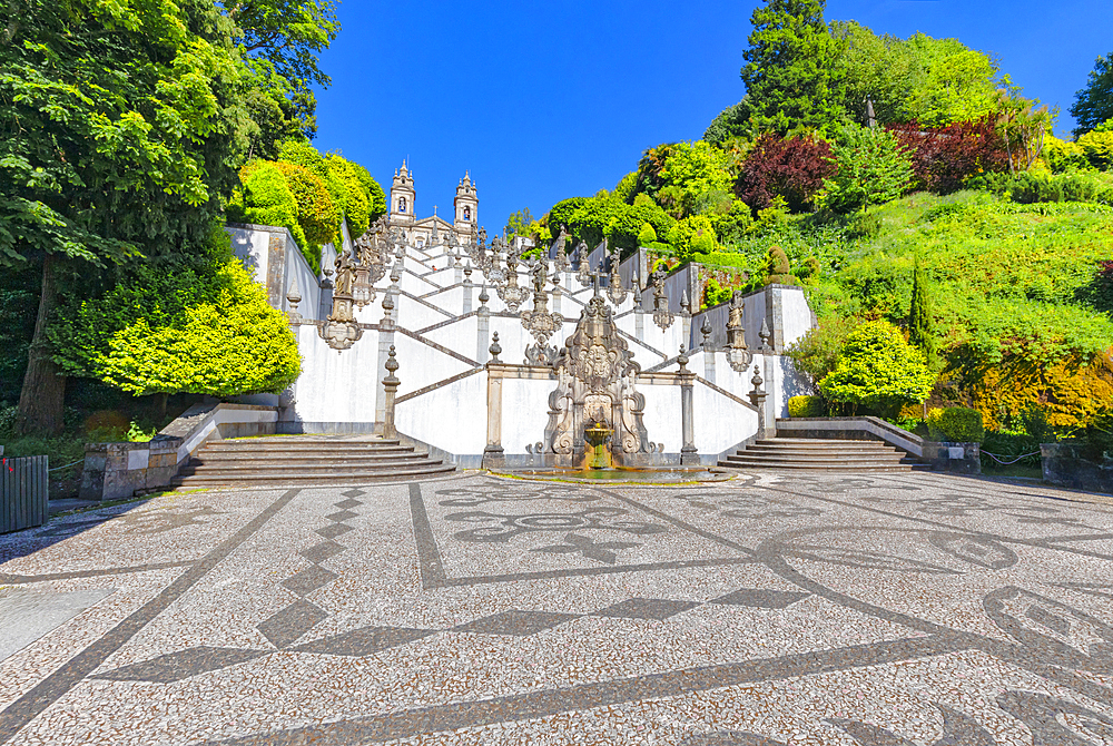 Monumental baroque stairway leading Bom Jesus do Monte church, Braga, Minho Province, Portugal