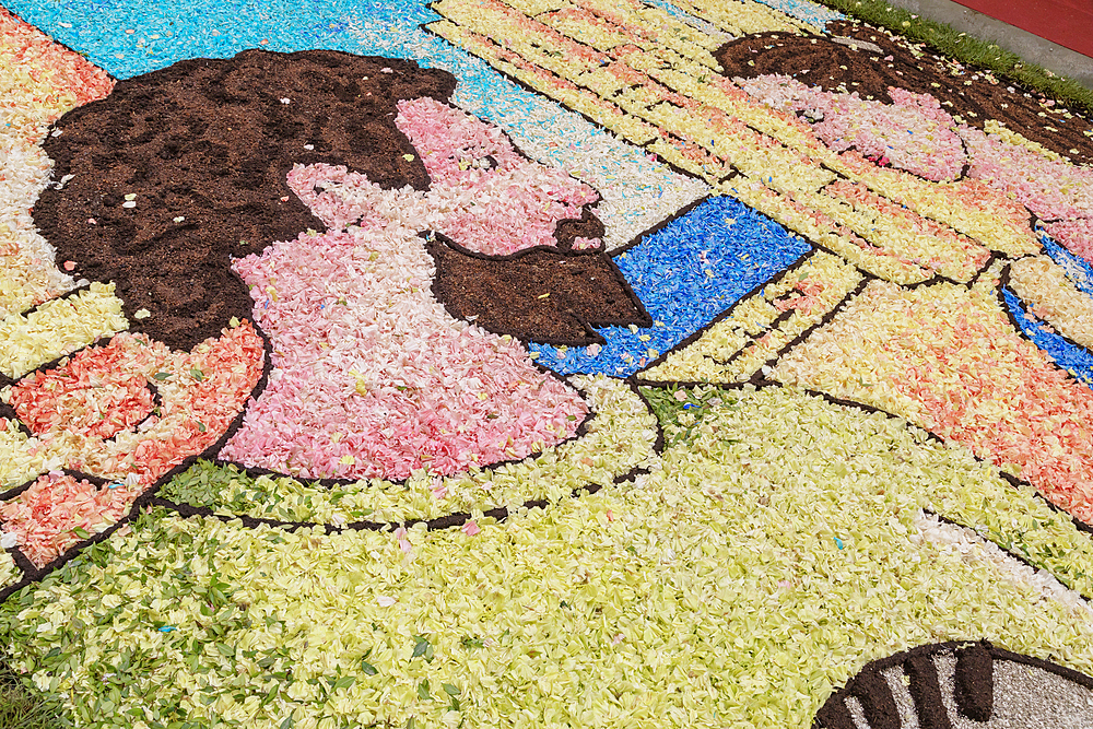 Decorations made with flowers, Noto Flower Festival, Noto, Noto Valley, Sicily, Italy