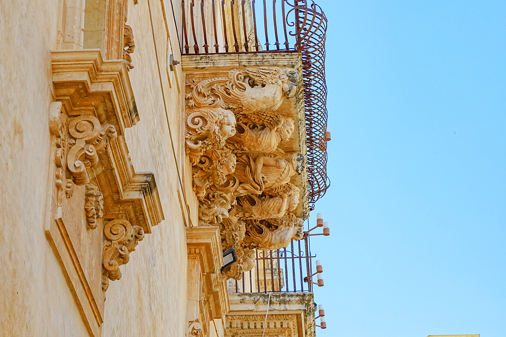 Palazzo Nicolaci di Villadorata balcony, Noto, Noto Valley, Sicily, Italy