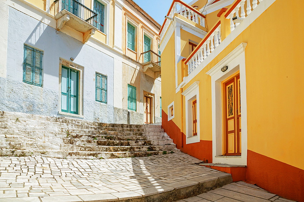 Traditional houses, Gialos, Symi Island, Dodecanese Islands, Greece