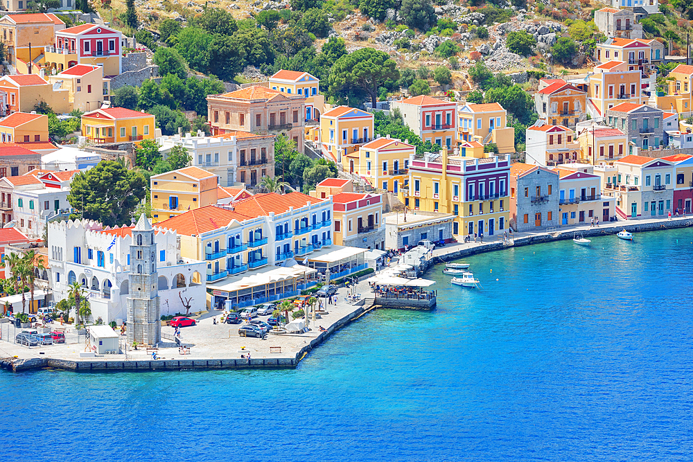 Gialos harbour, high angle view, Symi Island, Dodecanese Islands, Greece