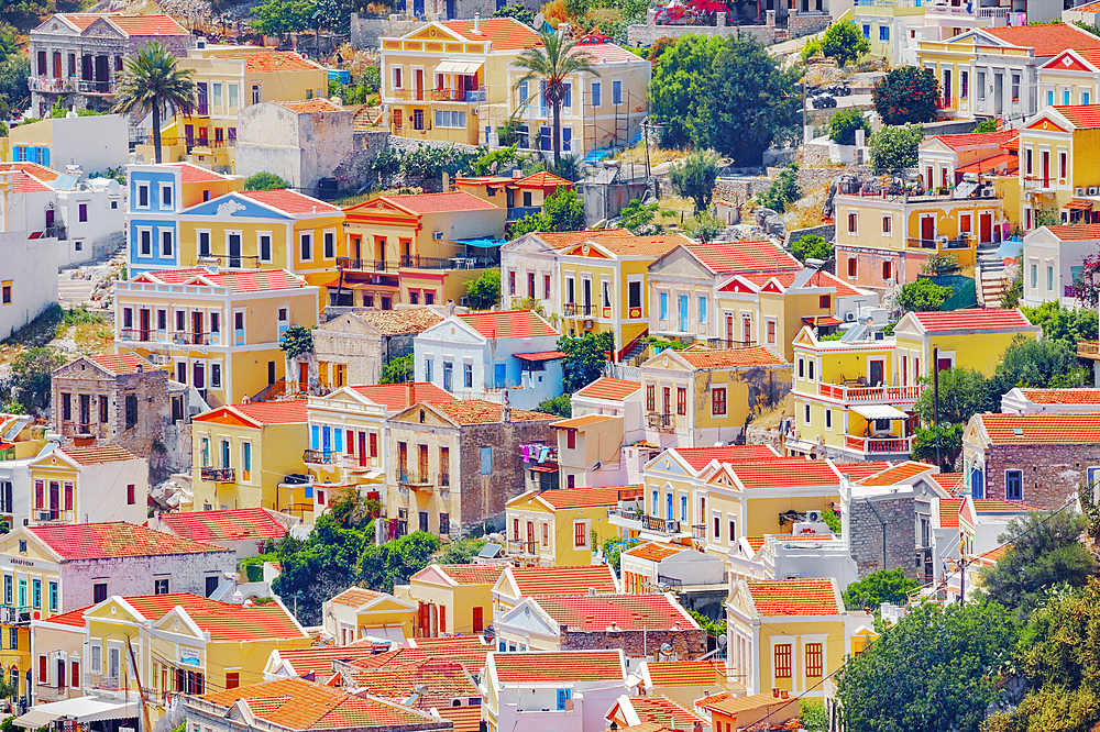 Colourful houses, Gialos, Symi Island, Dodecanese Islands, Greece