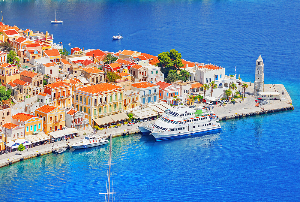 Gialos harbour, high angle view, Symi Island, Dodecanese Islands, Greece