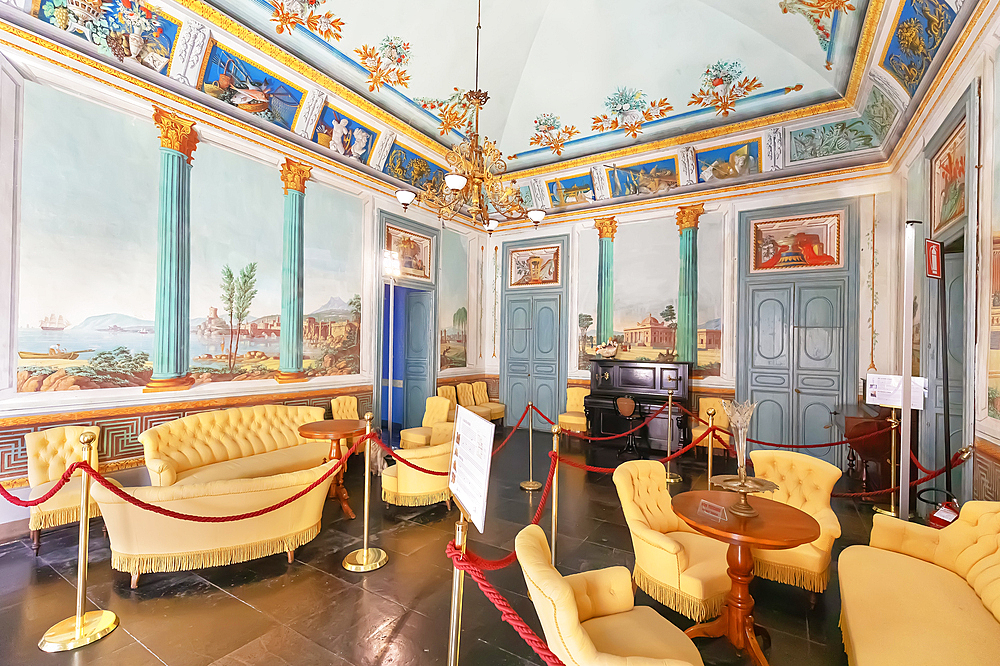 Music room, Donnafugata Castle, Donnafugata, Ragusa province, Sicily, Italy