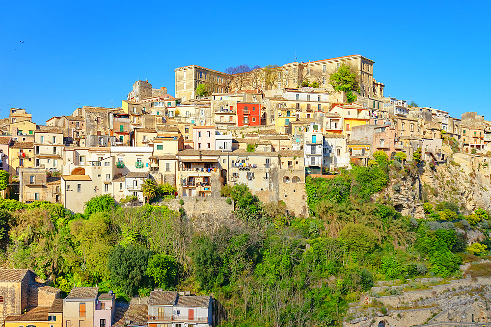 Low angle view of Ragusa Ibla historic town, Ragusa Ibla, Ragusa province, Sicily, Italy