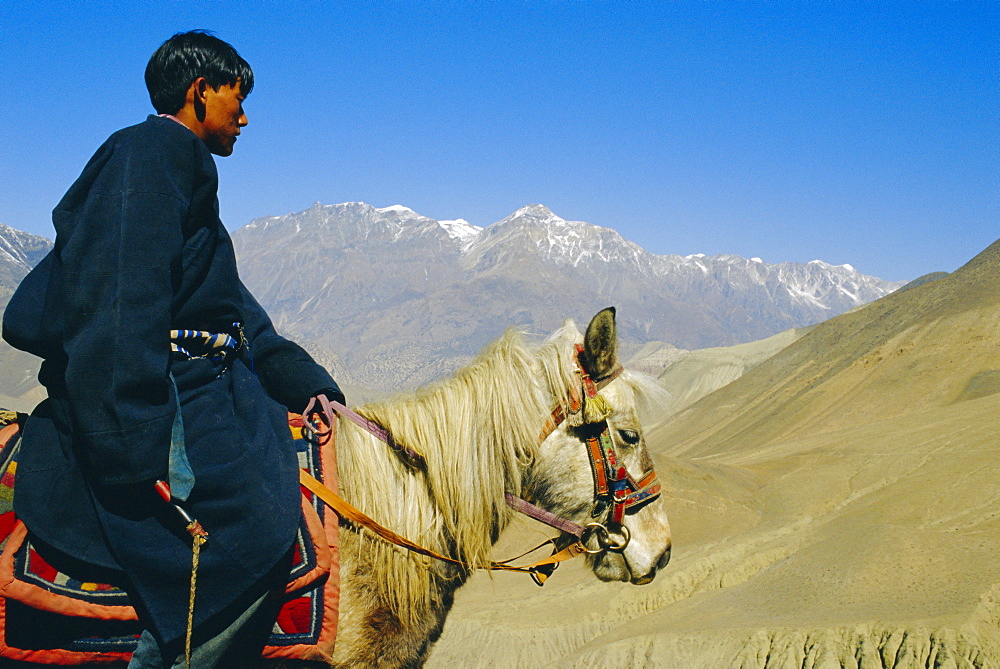 Young Gurung man on his horse near KaGBeni, Nepal