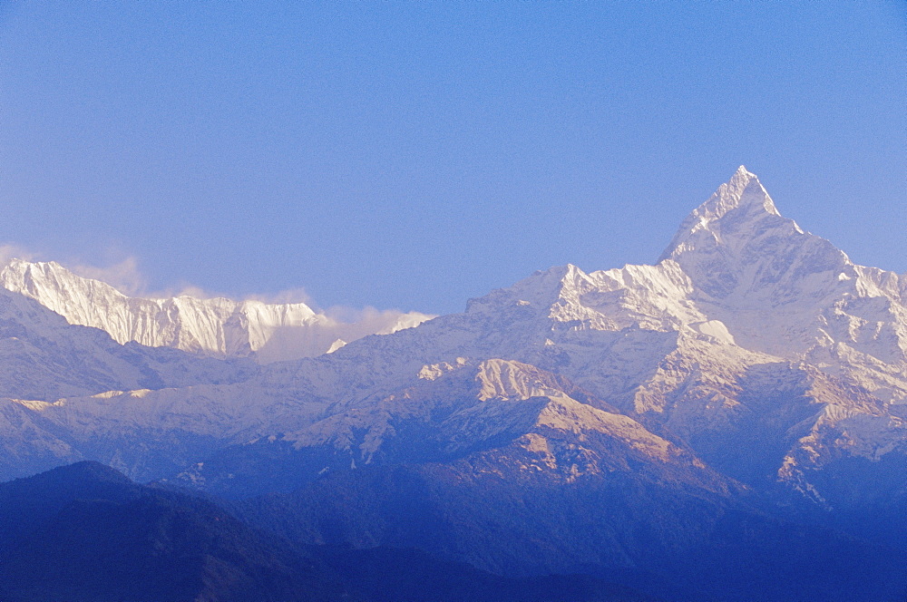 Machhapuchhare peak (Fish Tail) from Sarangkot village, Himalayan mountains, Nepal