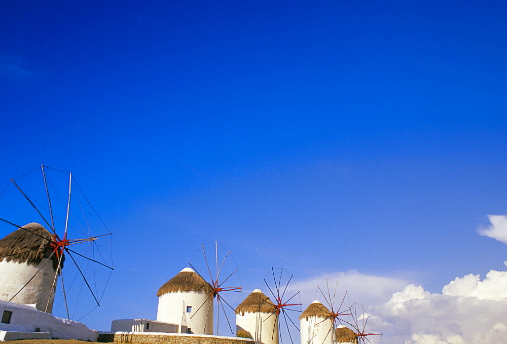 Old windmills, Mykonos, Cyclades islands, Greece, Mediterranean, Europe