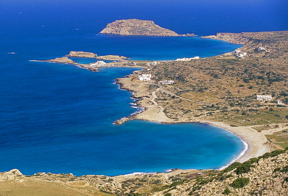 Aerial view of east coast of Karpathos near Lefkos, Karpathos, Dodecanese islands, Greece, Mediterranean, Europe