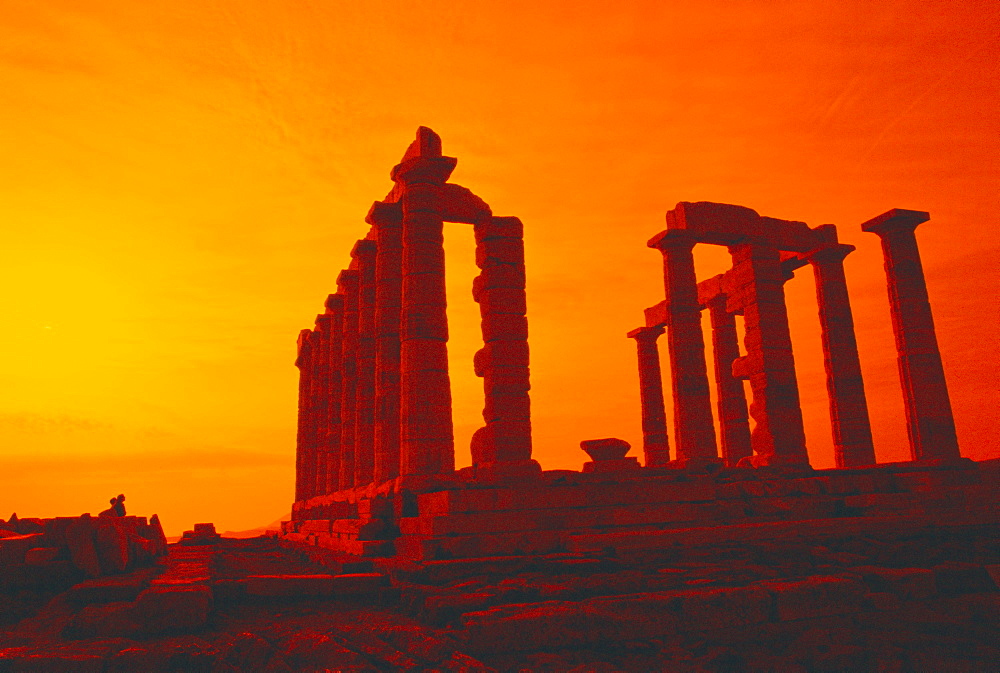 Temple of Poseidon at sunset, Cape Sounion, Athens, Greece