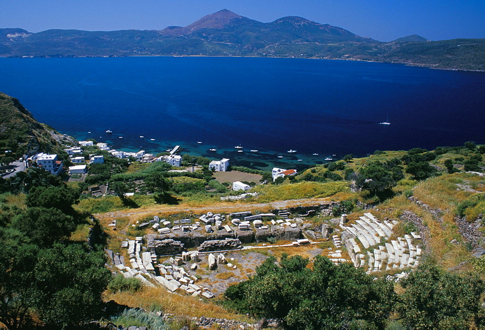 Roman marble theatre near Klima, Milos, Cyclades islands, Greece, Mediterranean, Europe