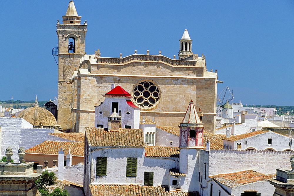 View of Ciutadella and cathedral, Ciutadella, Menorca (Minorca), Balearic Islands, Spain, Mediterranean, Europe