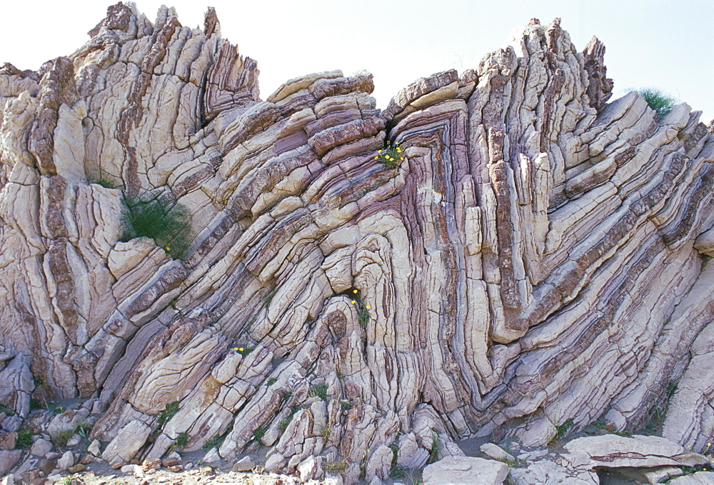 Stratified rock at Agio Pavlos in southern Crete, island of Crete, Greece, Mediterranean, Europe