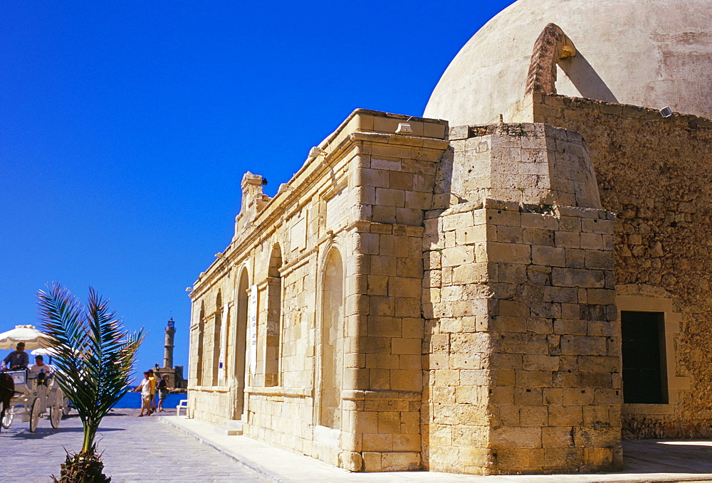 Turkish mosque on the Hania promenade, Hania (Chania), island of Crete, Greece, Mediterranean, Europe