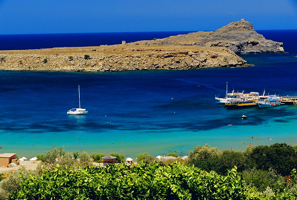 View of Lindos Bay, Rhodes, Dodecanese Islands, Greece