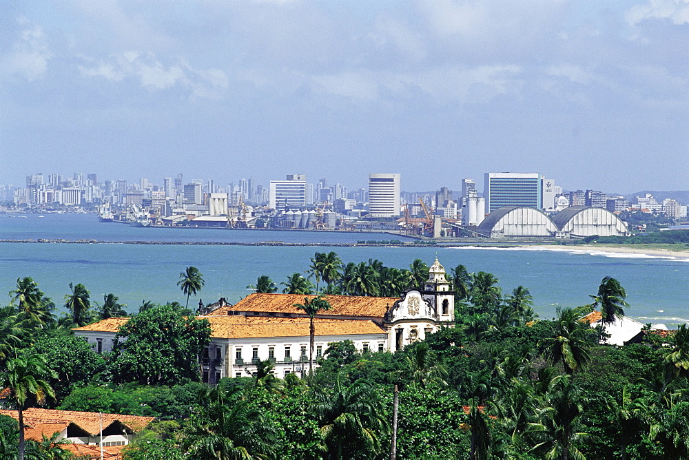 Mosteiro de Sao Bento, monastery and view of Recife in the background, Olinda, Per. Brazil, South America