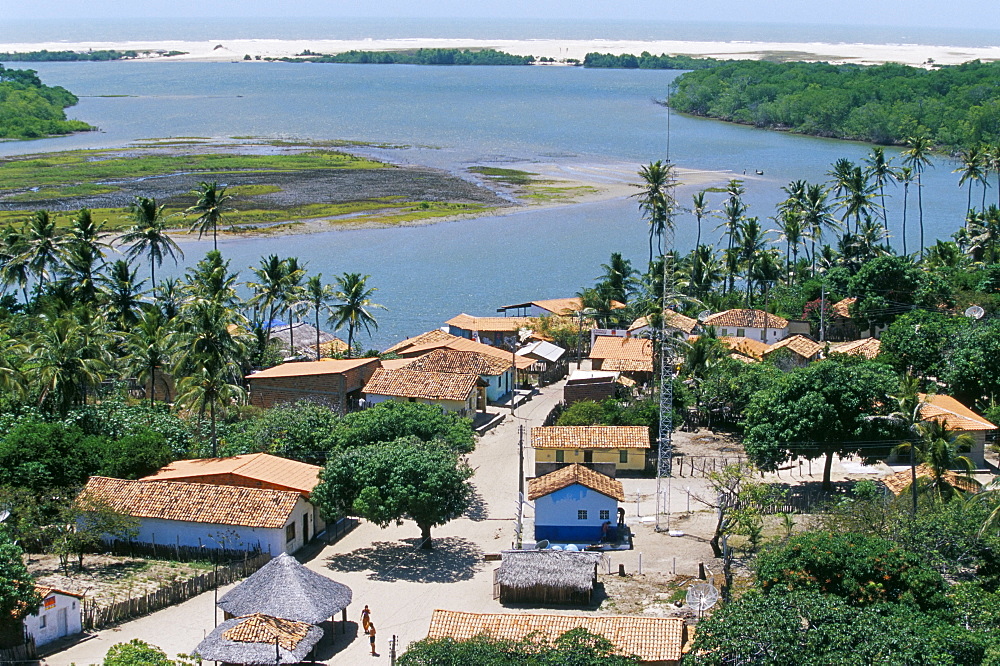 Aerial view of Mandacaru village, Parque Nacional dos Lencois Maranhenses, Brazil, South America