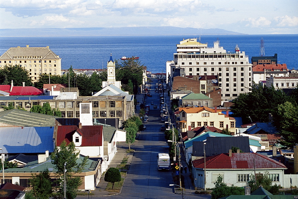 Aerial view of the city, Punta Arenas, Magallanes, Patagonia, Chile, South America