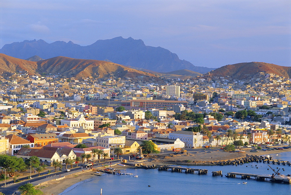 Town of Mindelo, capital of Sao Vicente, Cape Verde Islands, Atlantic Ocean