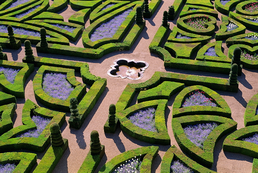 Formal gardens, Chateau of Villandry, Indre et Loire, Loire Valley, France, Europe