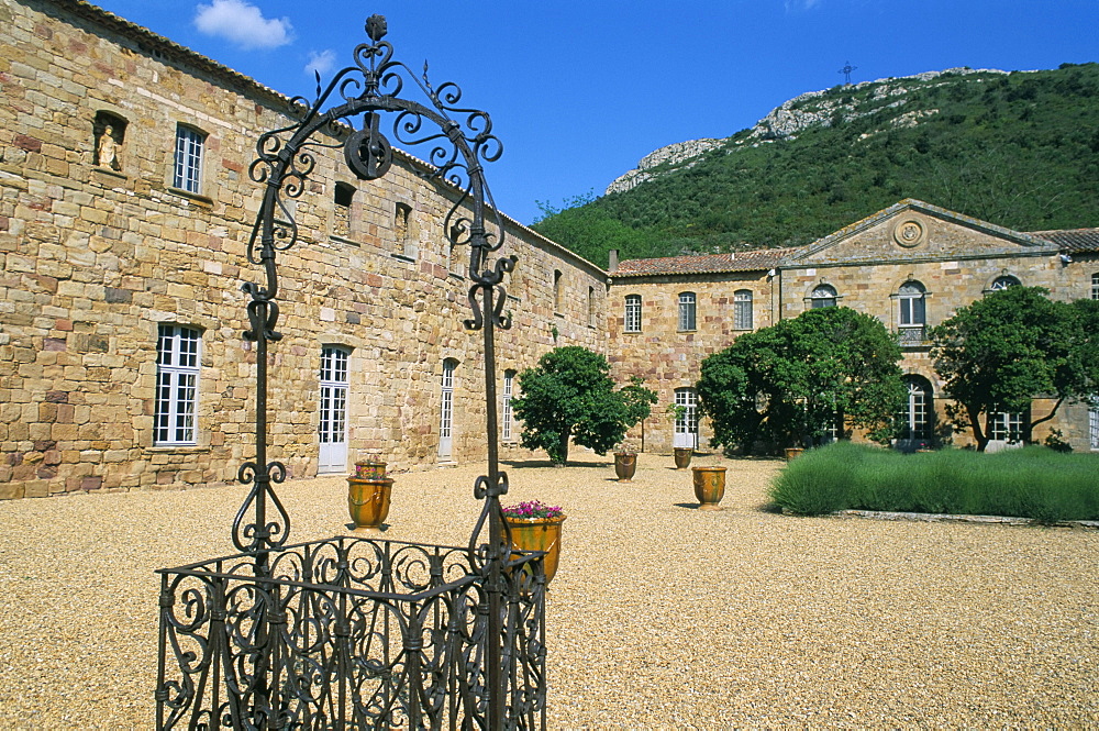 Louis XIV Court, Fontfroide Abbey, Corbieres region, Herault, Languedoc-Roussillon, France, Europe