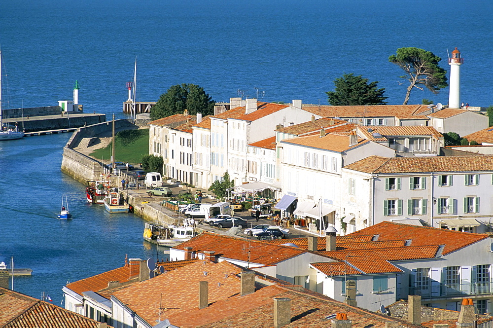 View from church clock tower of Commune de Saint Martin, Ile de Re, Charente Maritime, France, Europe