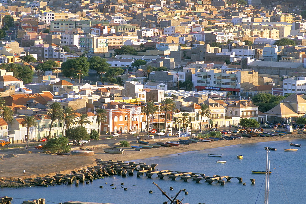 Aerial view of Mindelo, island of Sao Vicente, Cape Verde Islands, Africa