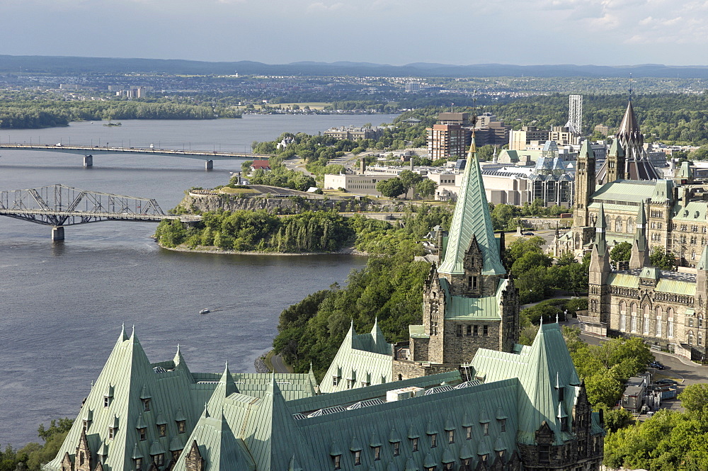 Overview of Parliament Hill from Merlot Rooftop Grill, Ottawa, Ontario, Canada, North America