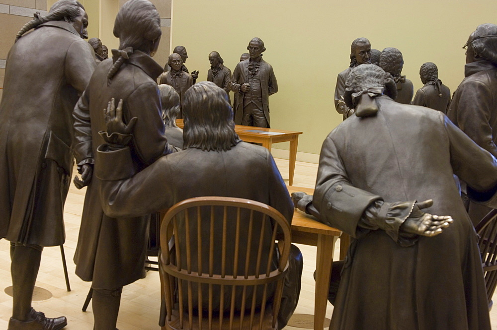 Lifesize bronze statues of the 42 delegates to the Constitutional Convention, Signers' Hall, National Constitution Center, Independence Mall, Philadelphia, Pennsylvania, United States of America, North America