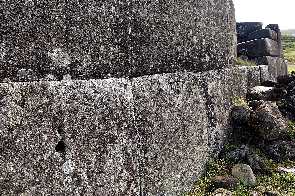 Ahu Tahira, rectangular stone platforms on which moai statues stood, Vinapu, Easter Island, Chile, South America