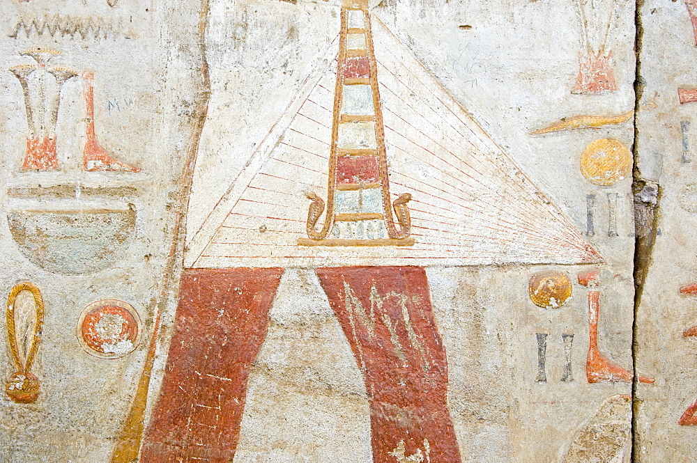 Detail of wall painting from Egyptian temple salvaged from Nubian land flooded by Lake Nasser, National Museum, Khartoum, Sudan, Africa