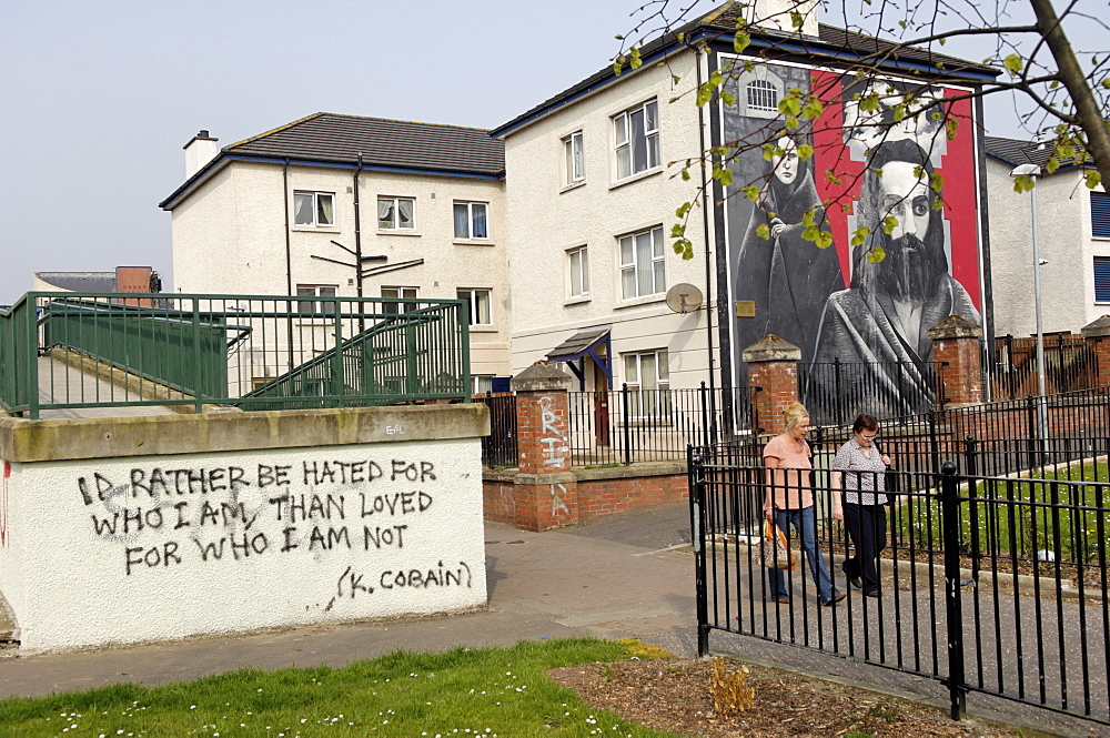 Republican murals around Free Derry Corner, Bogside, Derry, Ulster, Northern Ireland, United Kingdom, Europe