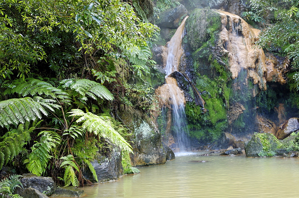 Caldeira Velha hot waterfalls, Sao Miguel Island, Azores, Portugal, Europe