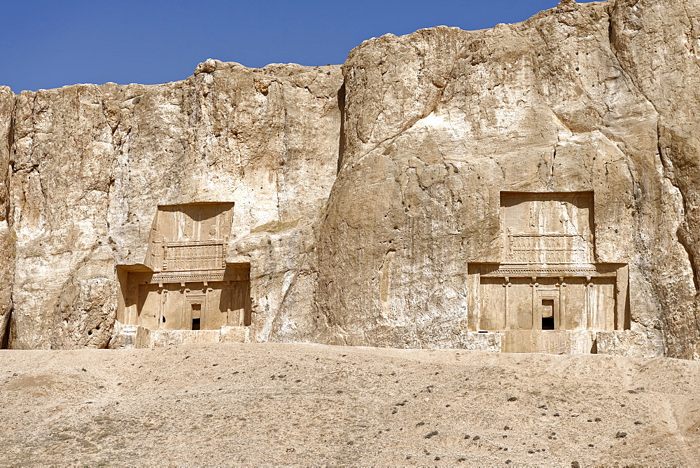 The tombs of Achaemenid kings at the historical Naqsh-e Rostam necropolis, Persepolis area, Iran, Middle East