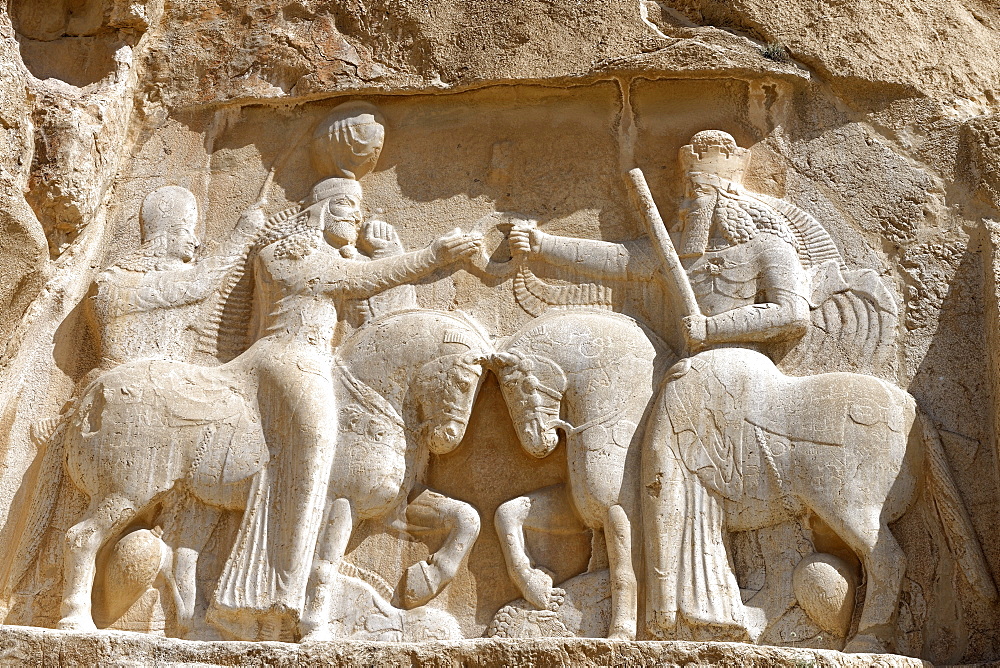 Bas relief showing the investiture of Ardashir I, Naqsh-e Rostam necropolis, Persepolis area, Iran, Middle East