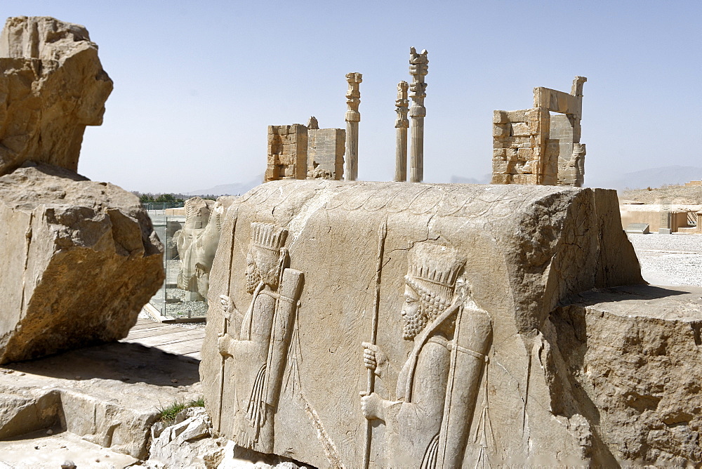 Bas relief of Persian soldiers, Persepolis, Iran, Middle East