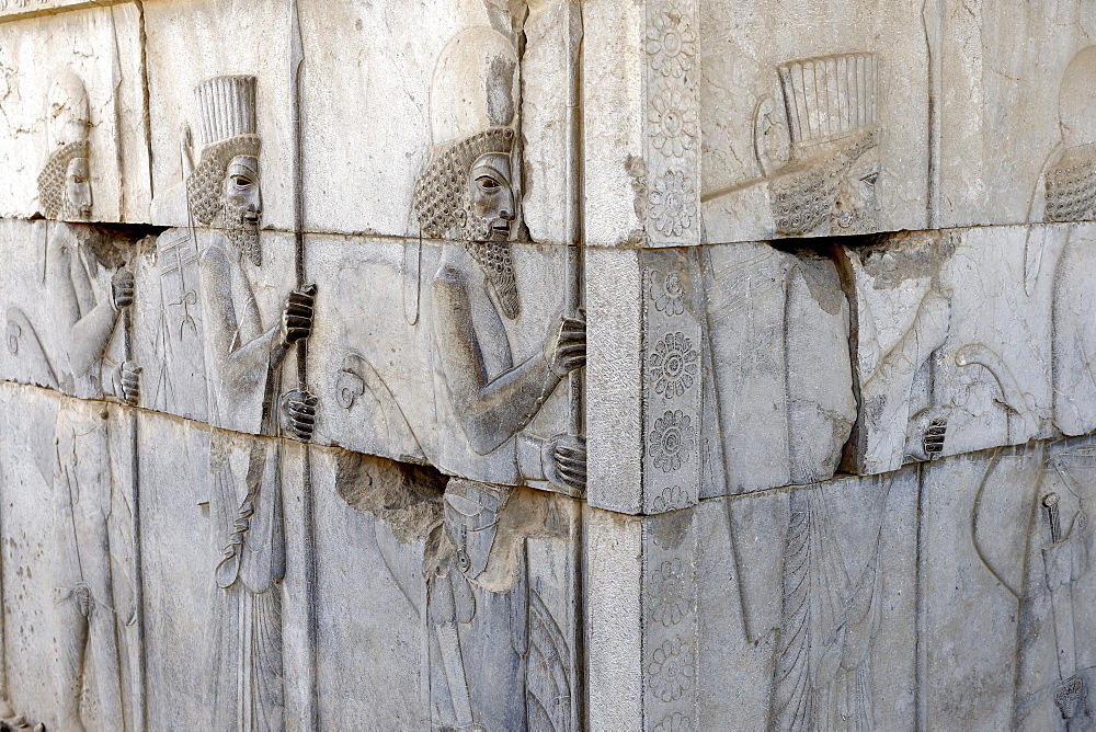 Depiction of united Medes and Persians, the monumental stairs of the Apadana, Persepolis, Iran, Middle East