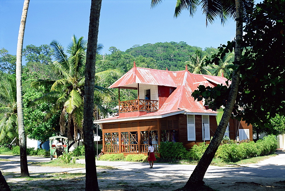 Large house in village, west coast, island of La Digue, Seychelles, Indian Ocean, Africa