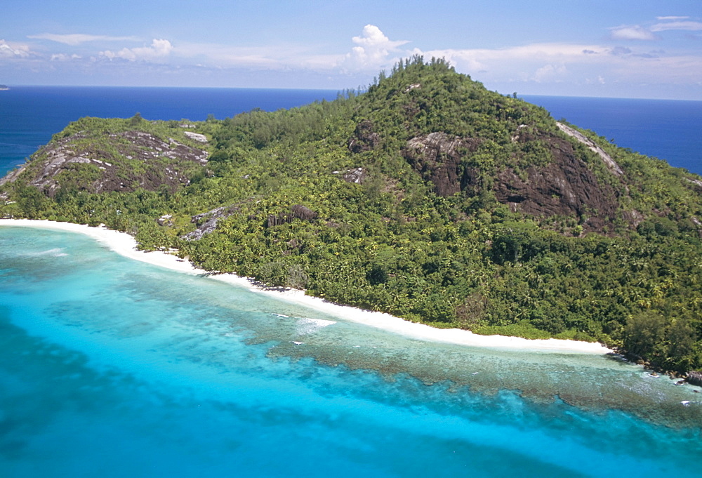 Aerial, Ile Therese, northwest coast, island of Mahe, Seychelles, Indian Ocean, Africa