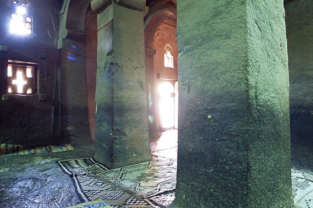 Interior of Christian church of Bieta Medani Alem (Bieta Medhane Alem) , Lalibela, UNESCO World Heritage Site, Wollo region, Ethiopia, Africa