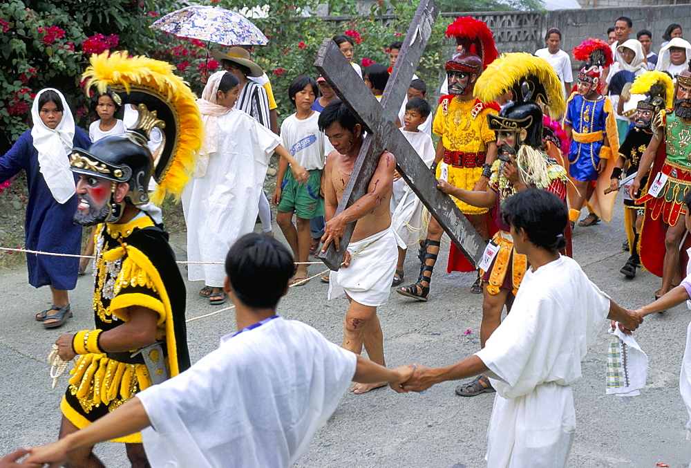 Christ of Calvary in Easter procession, Morionnes, island of Marinduque, Philippines, Southeast Asia, Asia