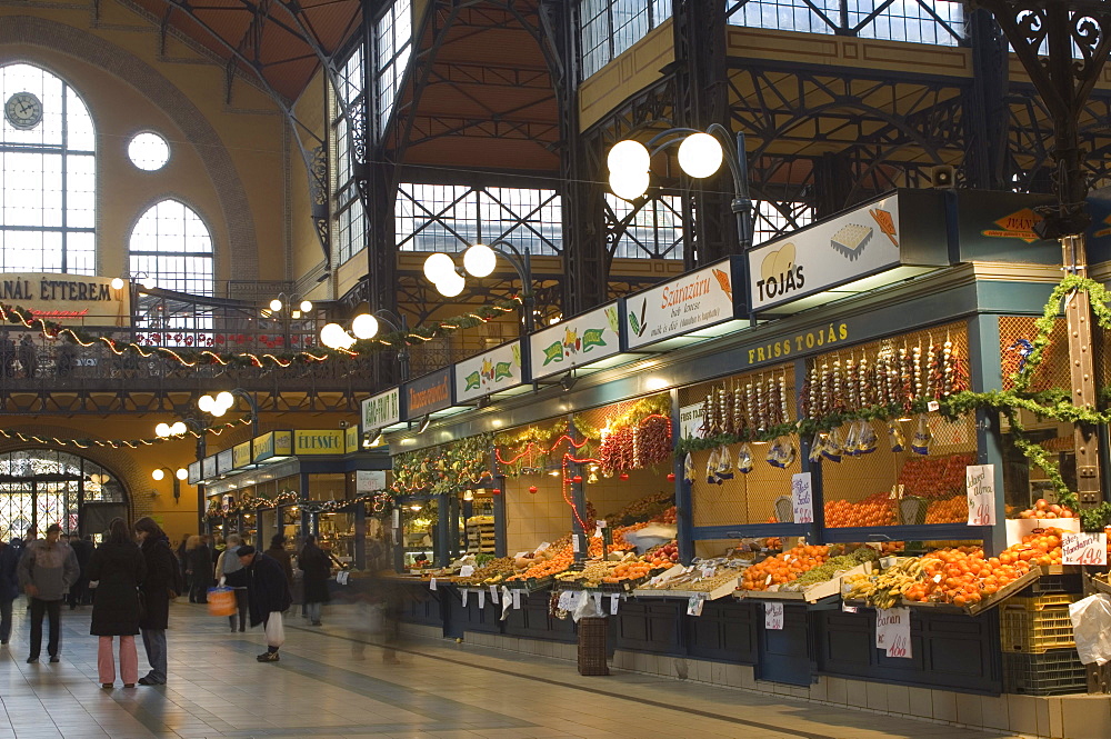 Fruit, food stands at Central Market, Budapest, Hungary, Europe