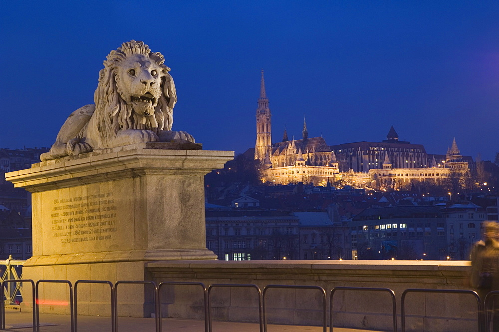 Chain bridge, Embankment river buildings, Budapest, Hungary, Europe