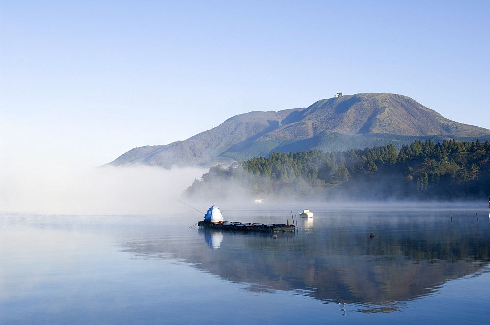 Misty mountain, lake Ashi (Ashiko), Hakone, Kanagawa prefecture, Japan, Asia