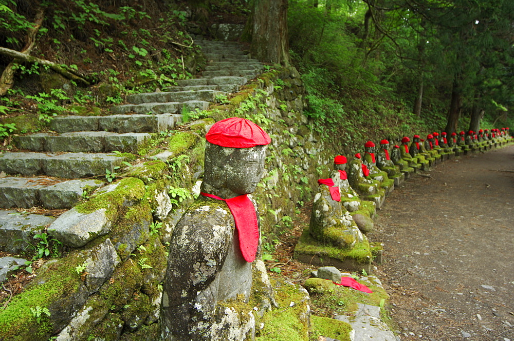 Narabijizo Bakejizo, jizo stone statues, Kanmangafuchi, Nikko, Tochigi prefecture, Japan, Asia