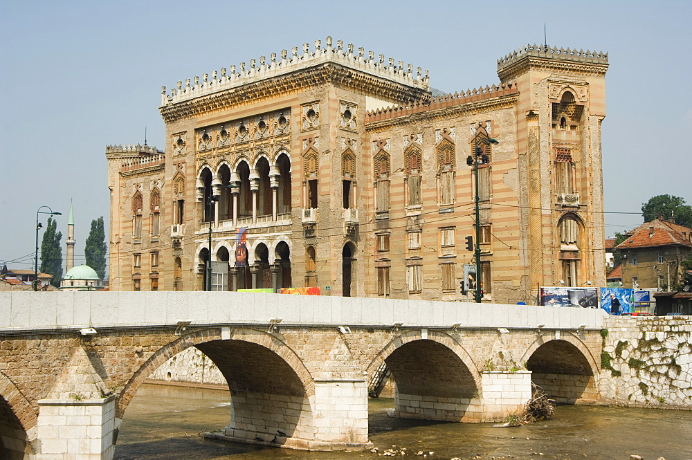 Old Town Hall, The National and University Library Austro-Hungarian Building, Sarajevo, Bosnia, Bosnia-Herzegovina, Europe