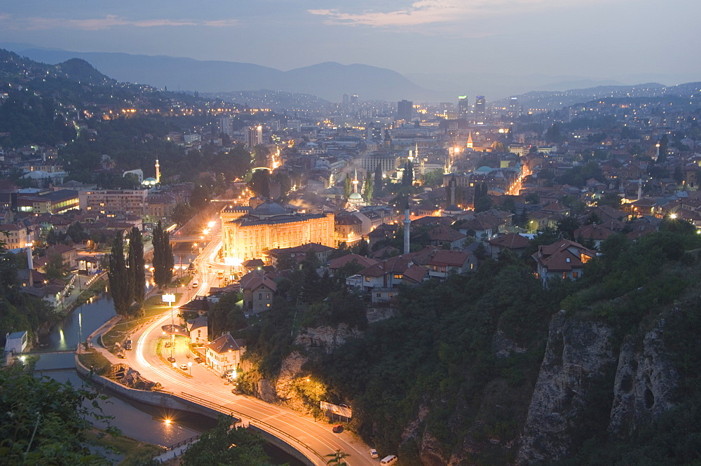 Panoramic night view of the city, Sarajevo, Bosnia, Bosnia-Herzegovina, Europe