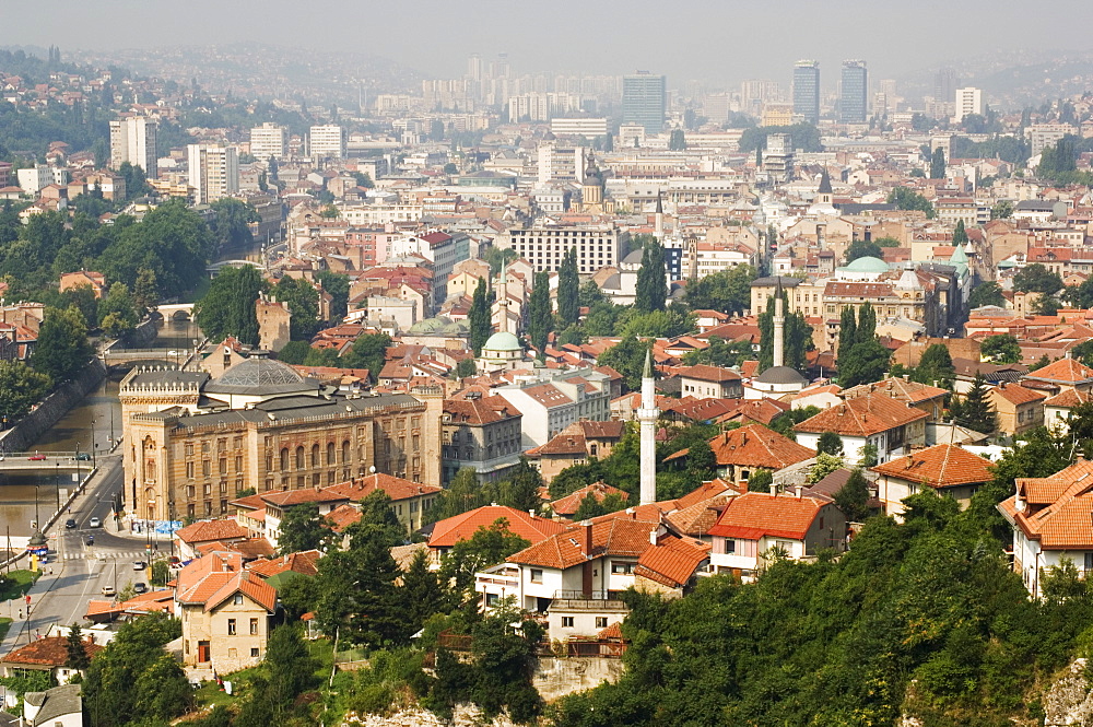 Panoramic hilltop view of the city, Sarajevo, Bosnia, Europe