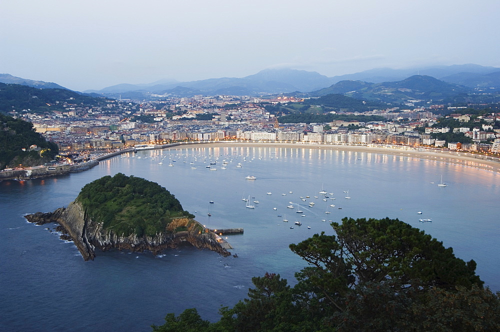 San Sebastian Bay at night, Basque Country, Euskadi, Spain, Europe