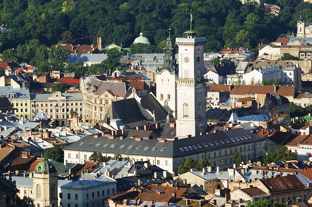 Old Town including Town Hall, seen from Castle Hill, UNESCO World Heritage Site, Lviv, Ukraine, Europe 